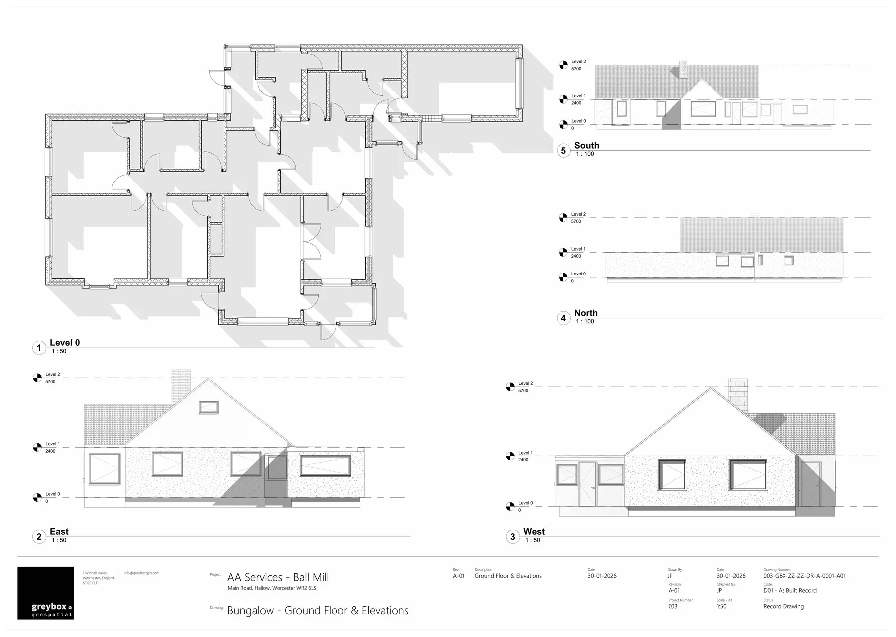 As-built drawings and elevations produced from the survey